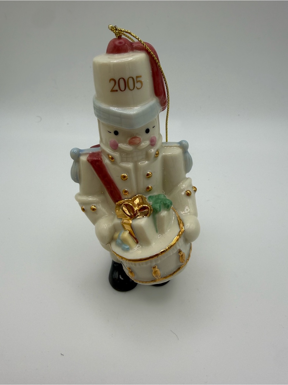 Lenox White and Red 2005 Nutcracker Drum Ornament with Gold Accents